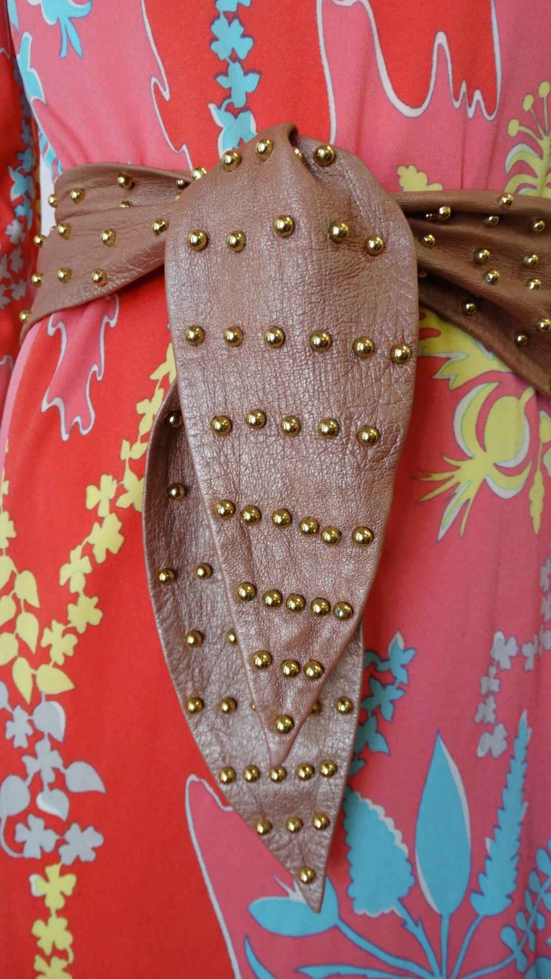 1980s Dusty Rose Leather & Gold Studded Tie Belt  In Good Condition In Scottsdale, AZ