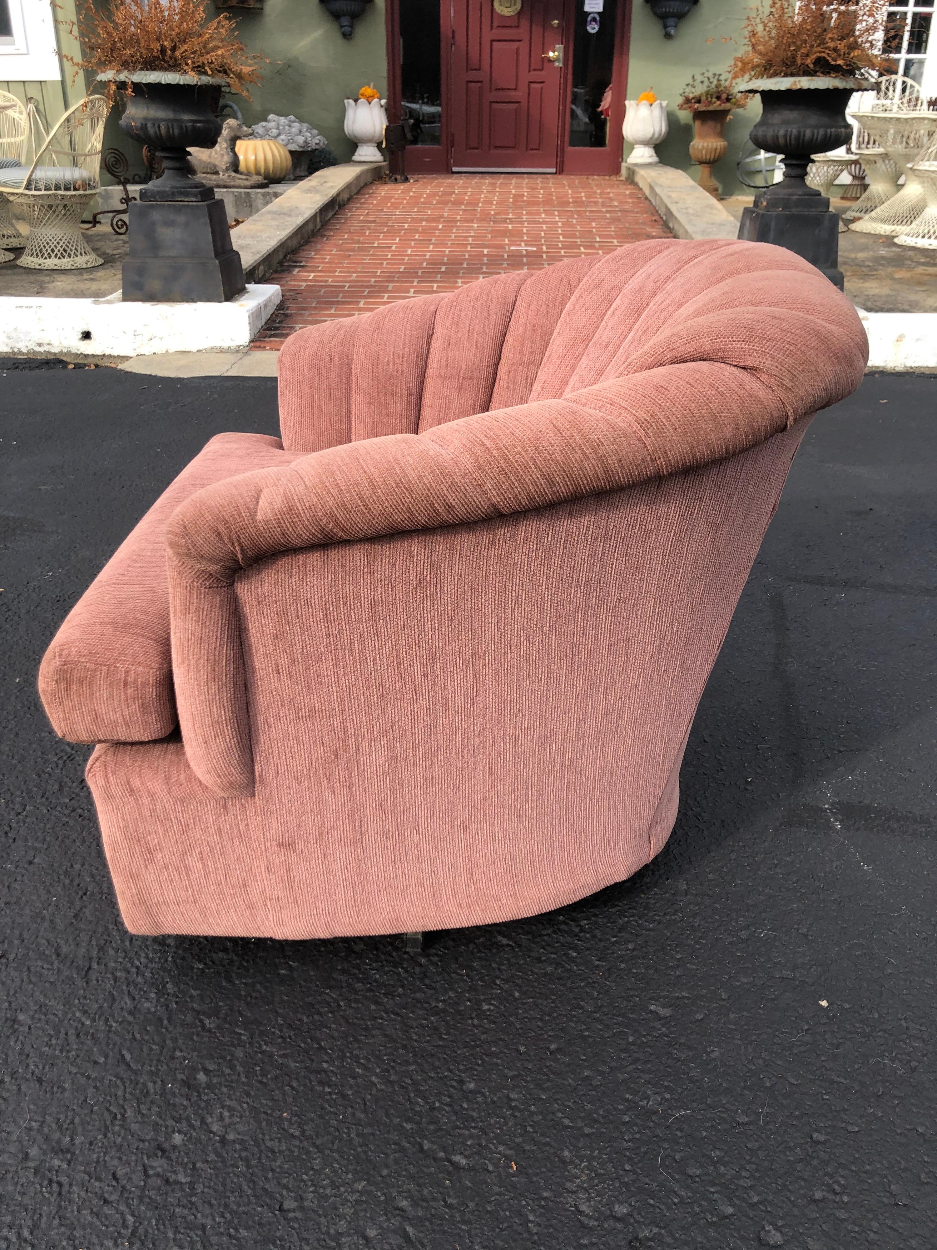 Chenille 1980's Dusty Rose Swivel Chair