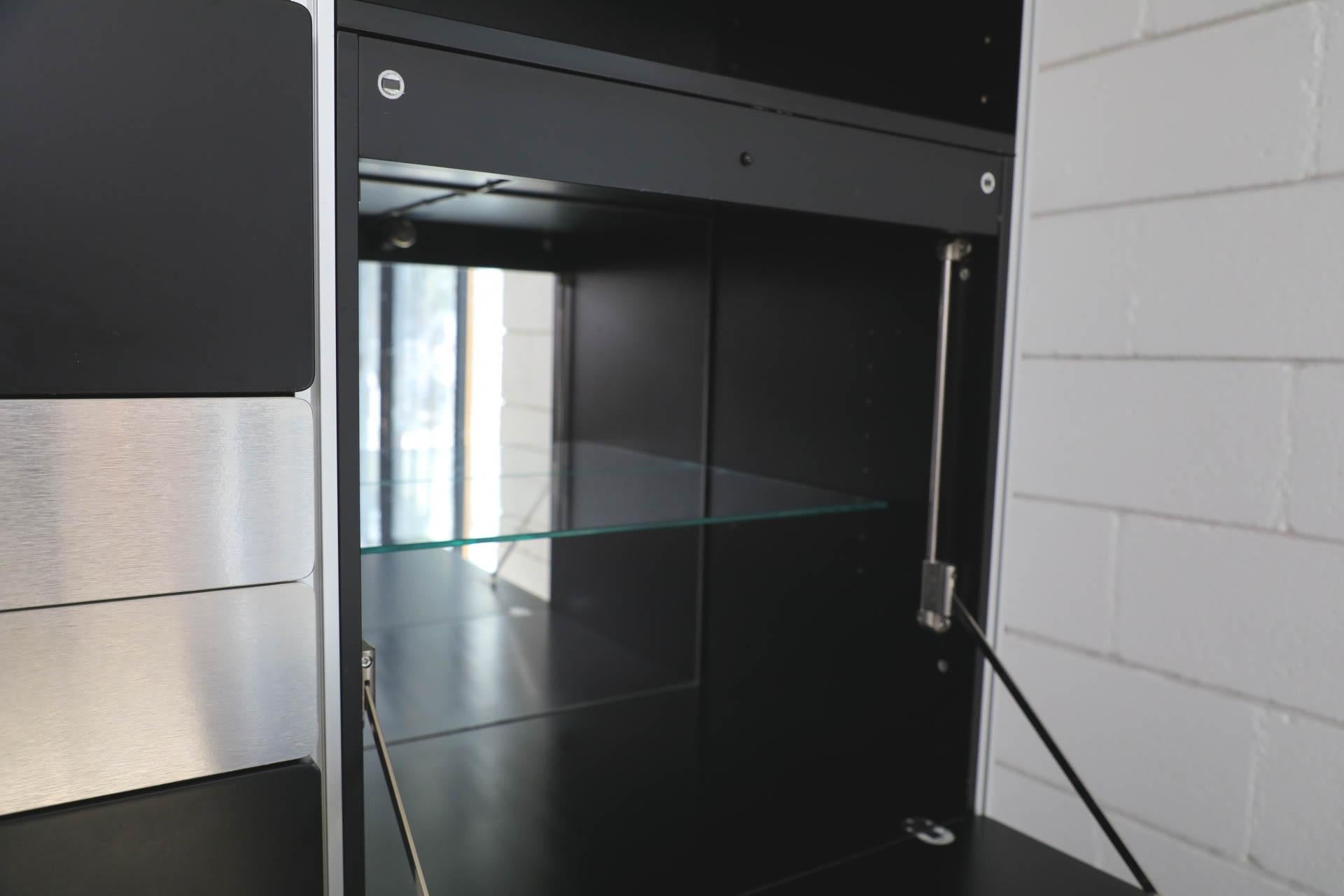 1980s Dux Avanti Wall Unit by Antonio Gioia in Black with Lighting & Storage For Sale 10