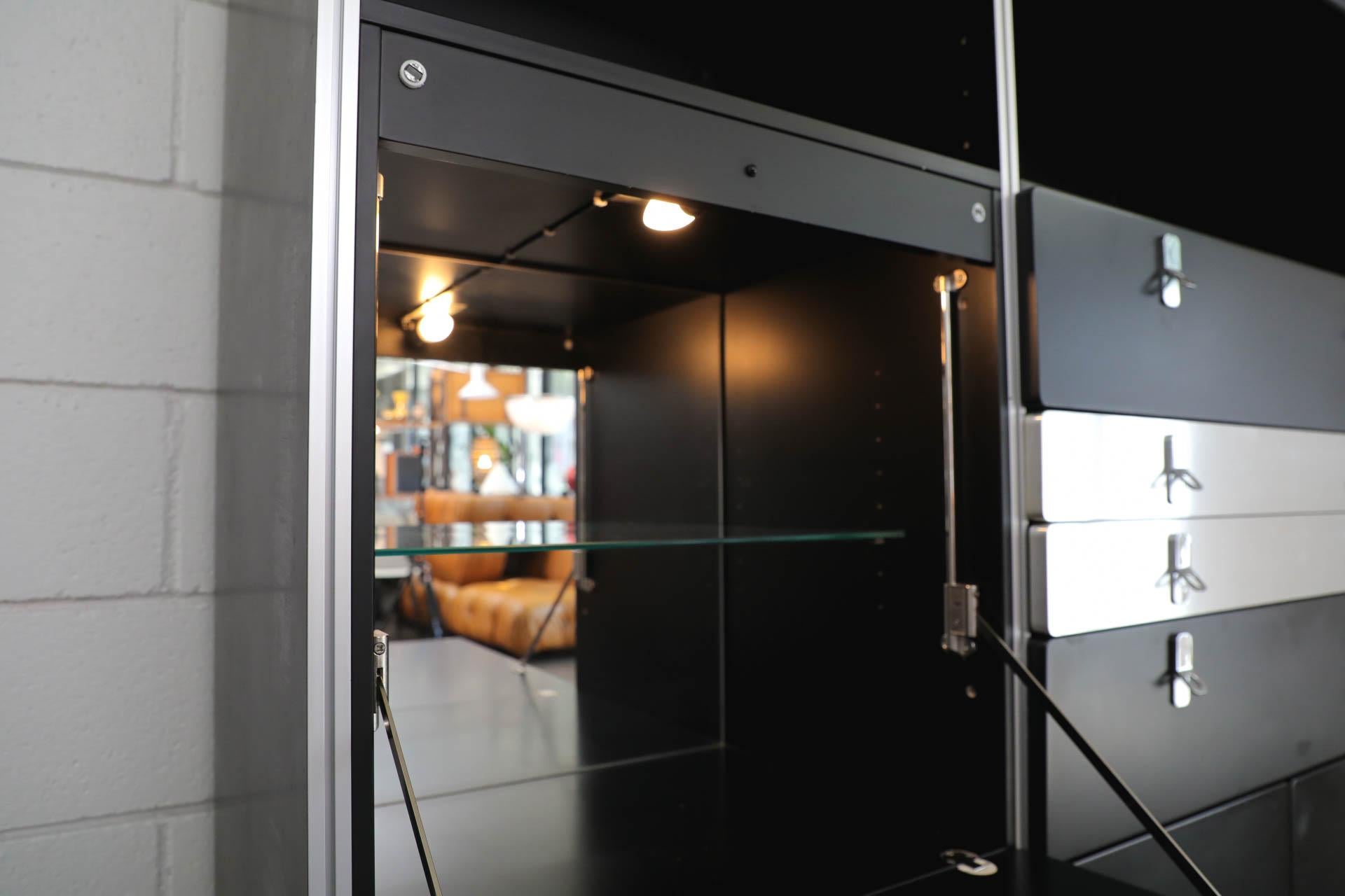 1980s Dux Avanti Wall Unit by Antonio Gioia in Black with Lighting & Storage For Sale 12