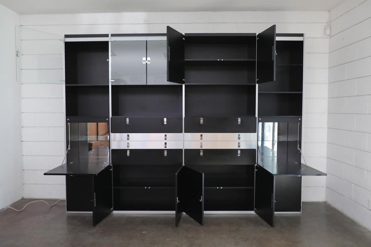 Modern 1980s Dux Avanti Wall Unit by Antonio Gioia in Black with Lighting & Storage For Sale