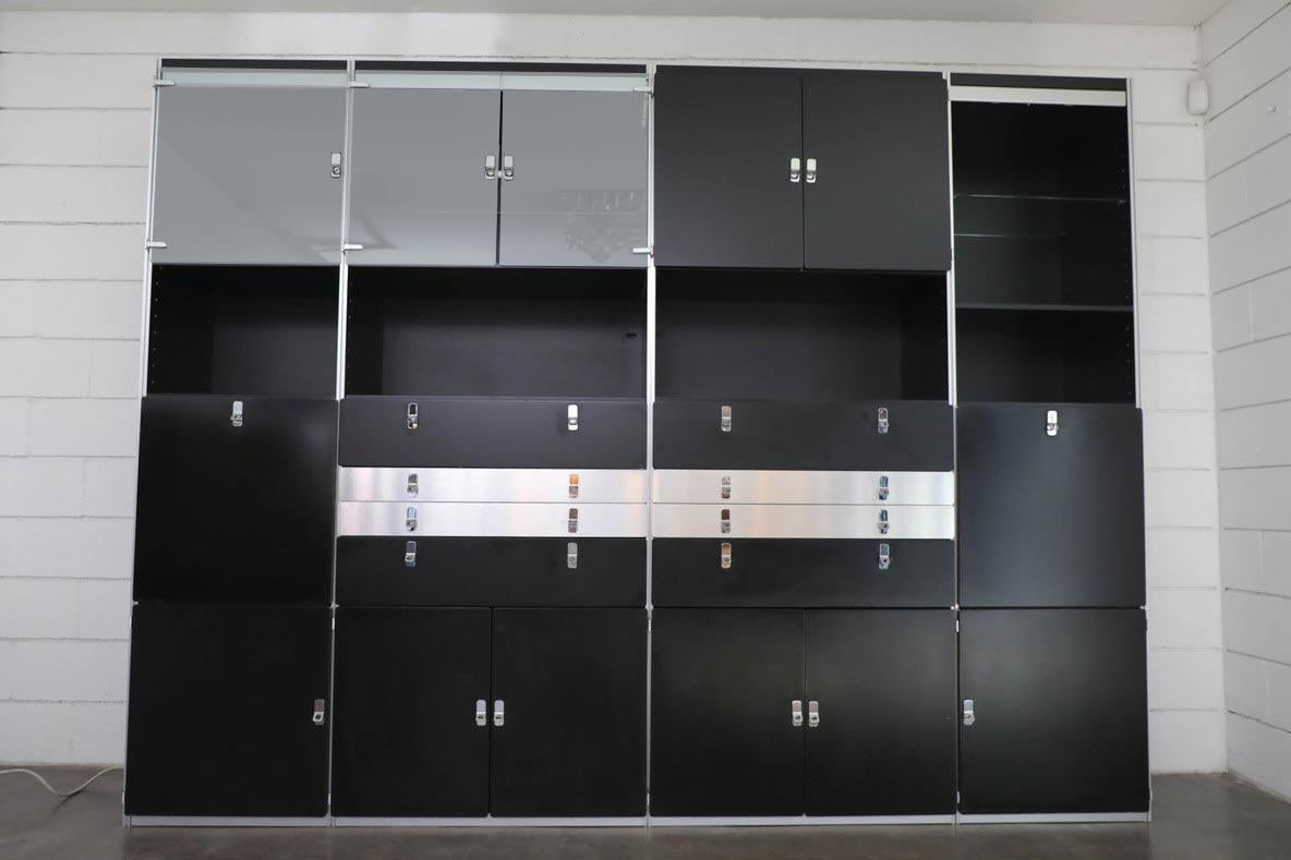 Swedish 1980s Dux Avanti Wall Unit by Antonio Gioia in Black with Lighting & Storage For Sale