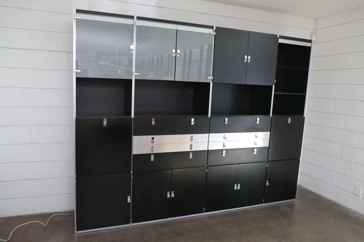 1980s Dux Avanti Wall Unit by Antonio Gioia in Black with Lighting & Storage In Good Condition For Sale In Los Angeles, CA
