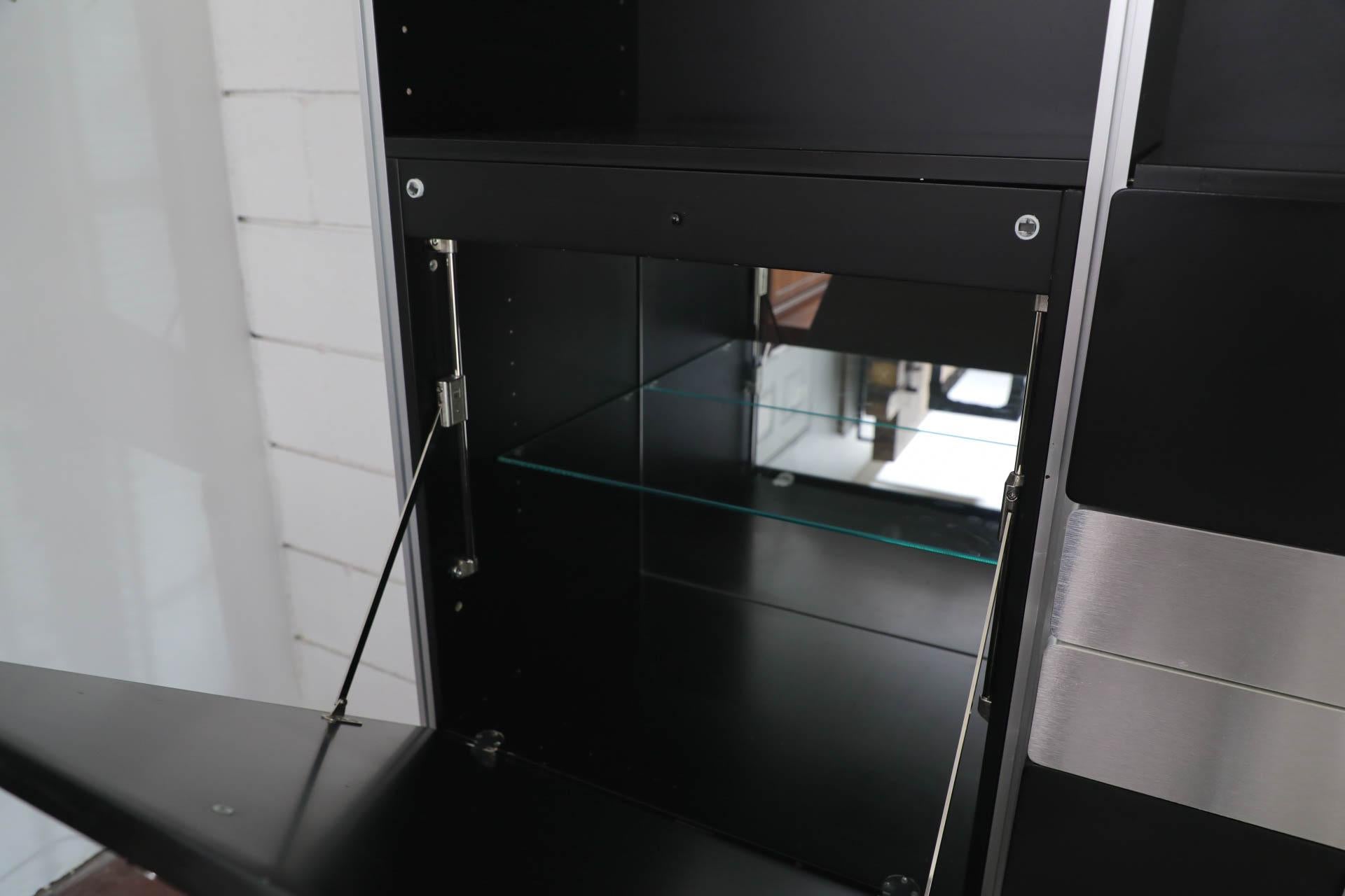 Aluminum 1980s Dux Avanti Wall Unit by Antonio Gioia in Black with Lighting & Storage For Sale
