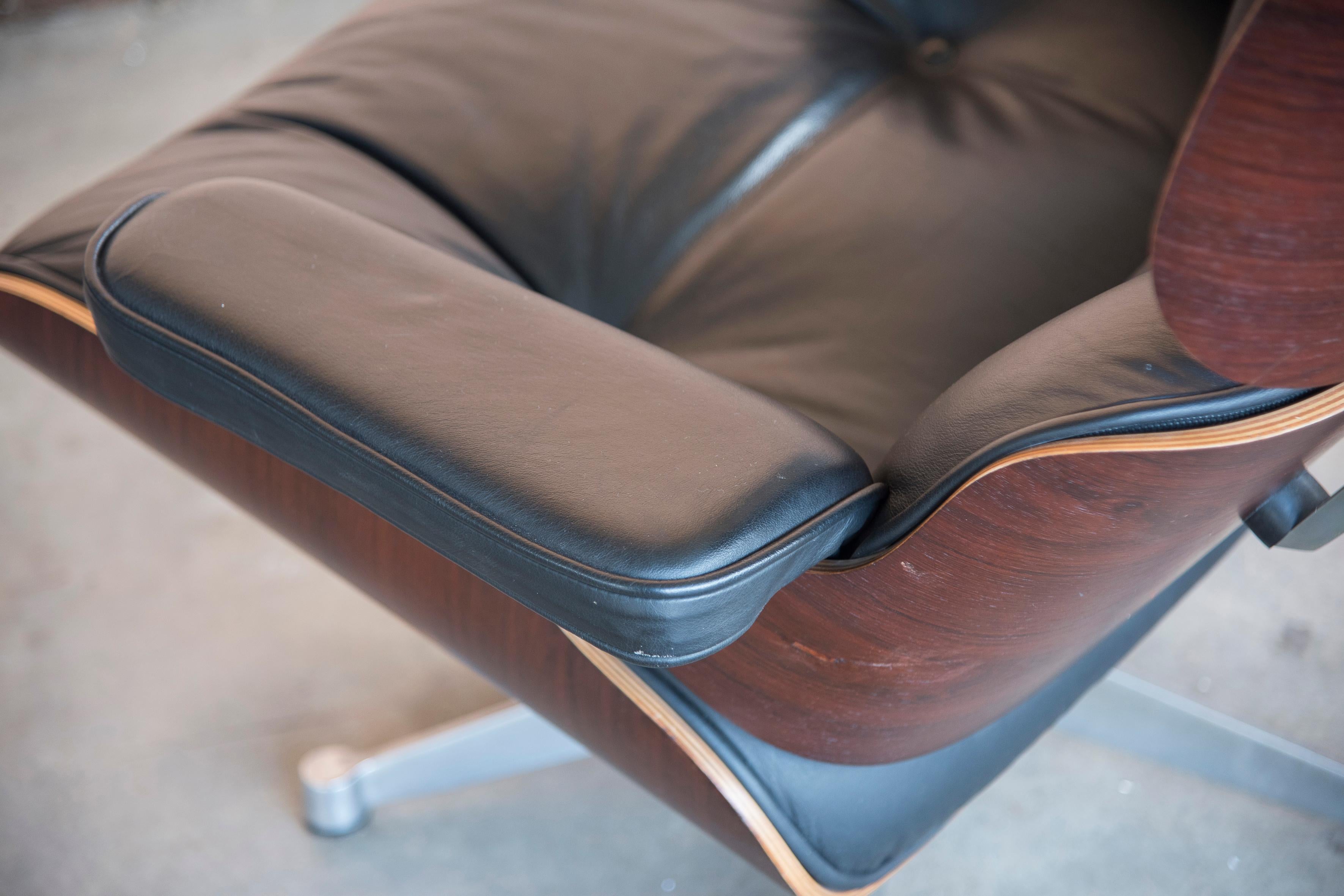 1980s Eames 670 Lounge Chair and 671 Ottoman Black Leather by ICF 5