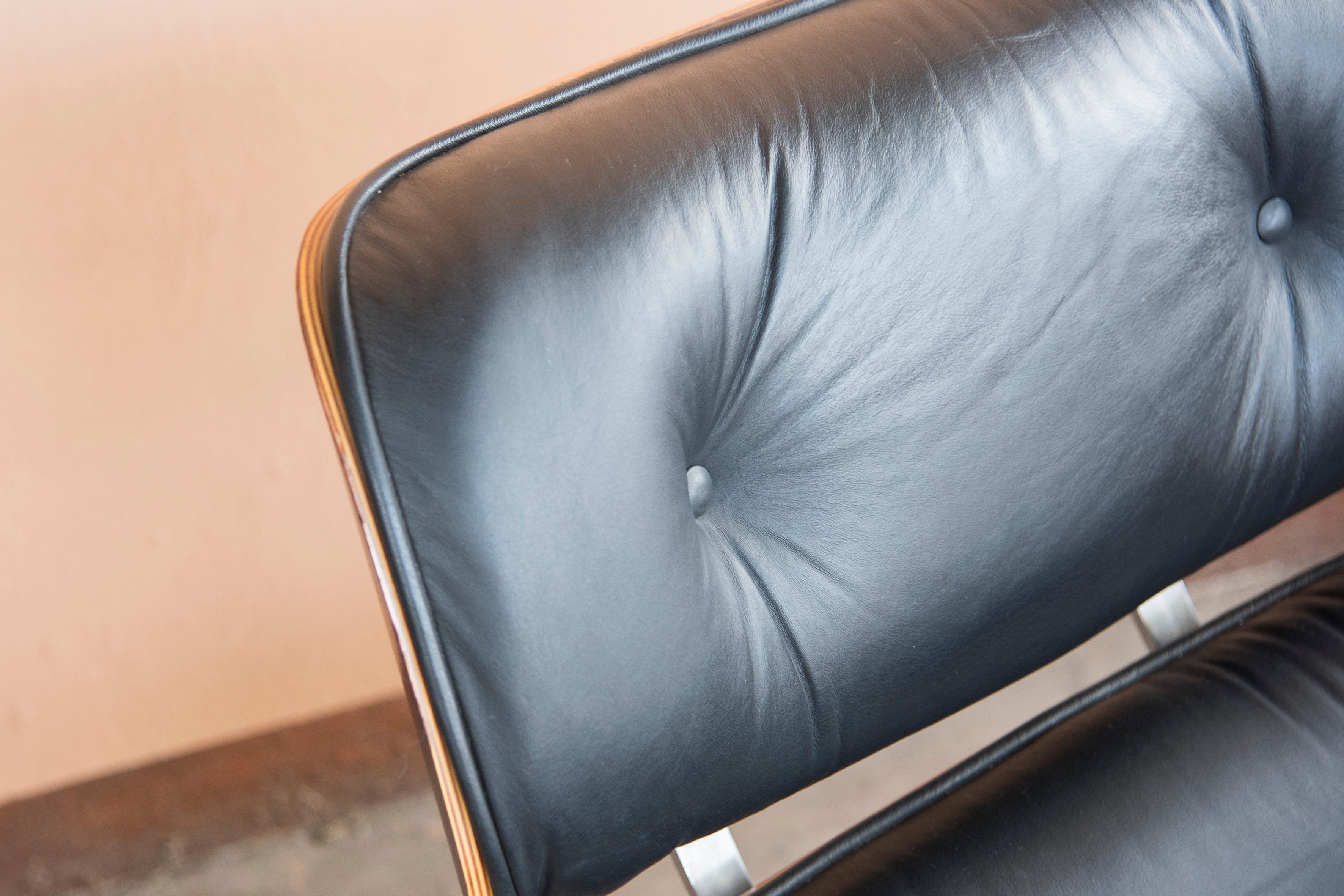 1980s Eames 670 Lounge Chair and 671 Ottoman Black Leather by ICF 6