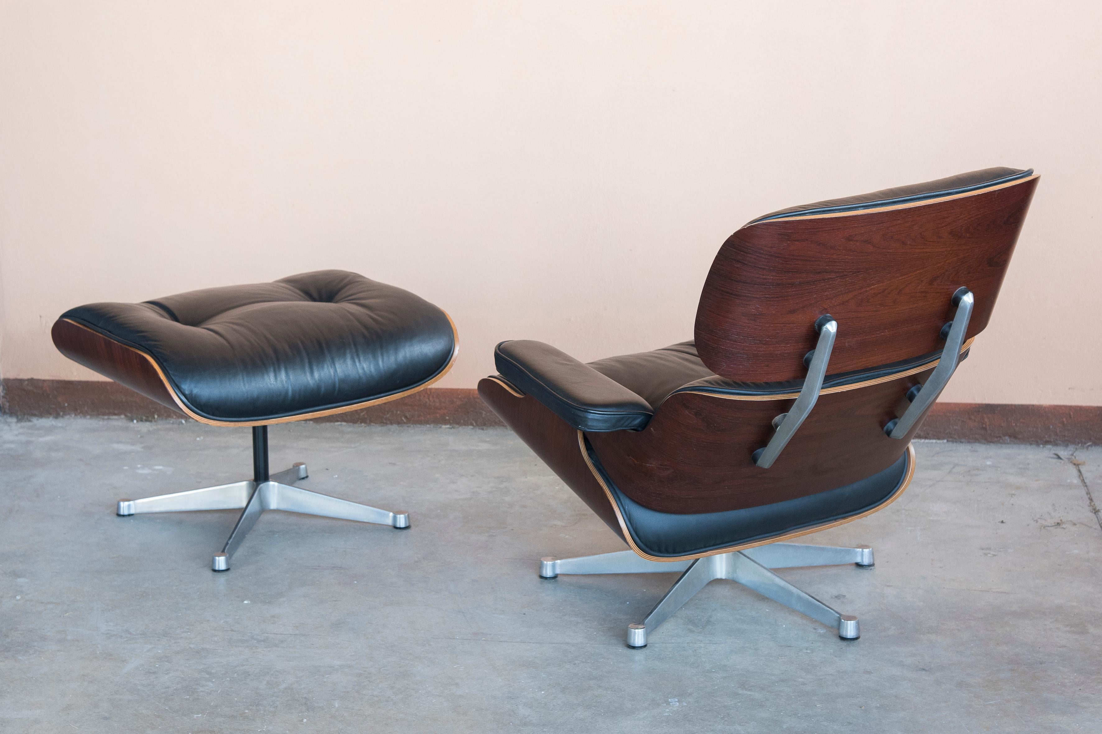 1980s Eames 670 Lounge Chair and 671 Ottoman Black Leather by ICF 1