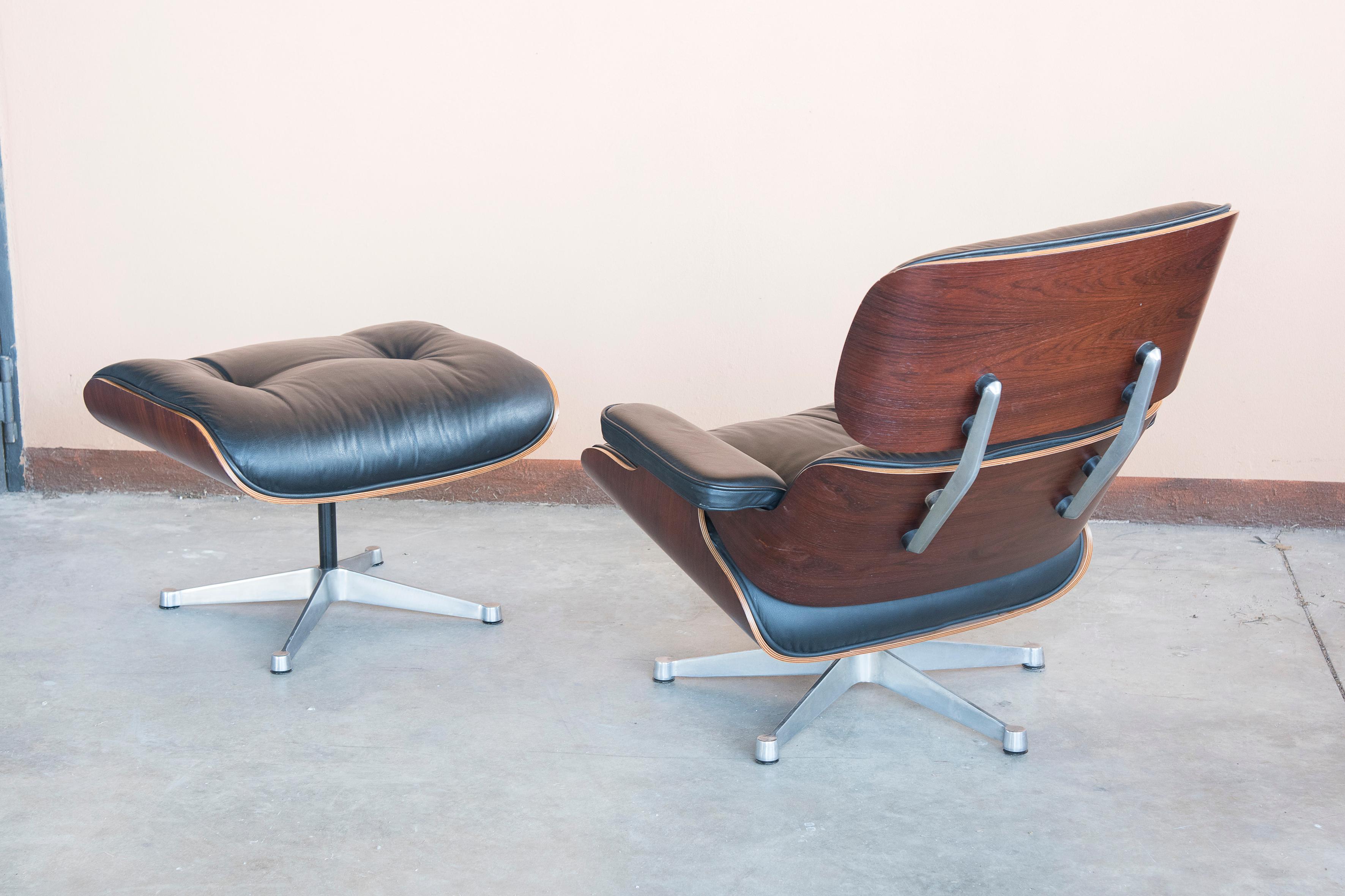 1980s Eames 670 Lounge Chair and 671 Ottoman Black Leather by ICF 2