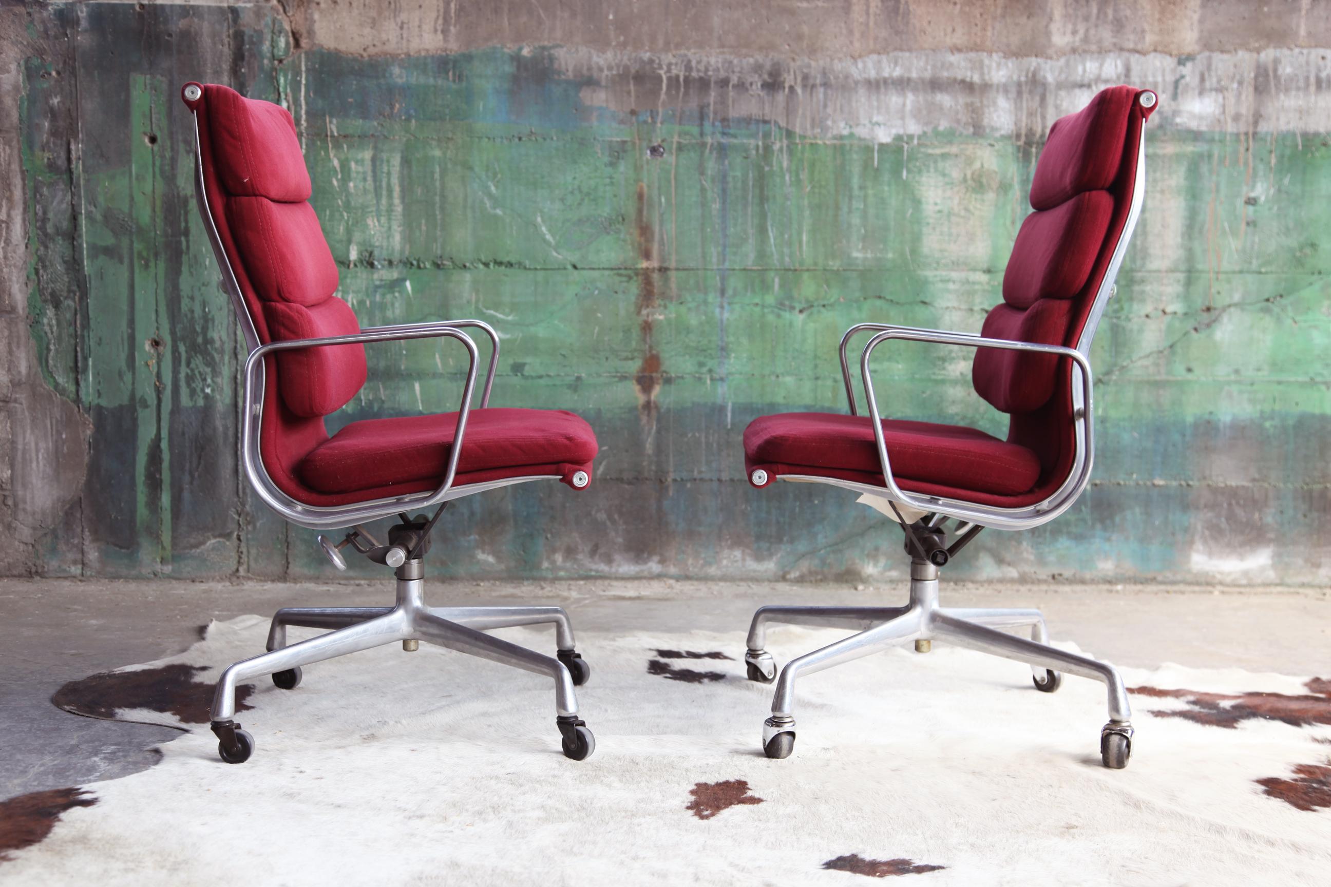 American 1980s Eames Herman Miller Aluminum Soft Pad Reclining + Height Adjustable Chairs