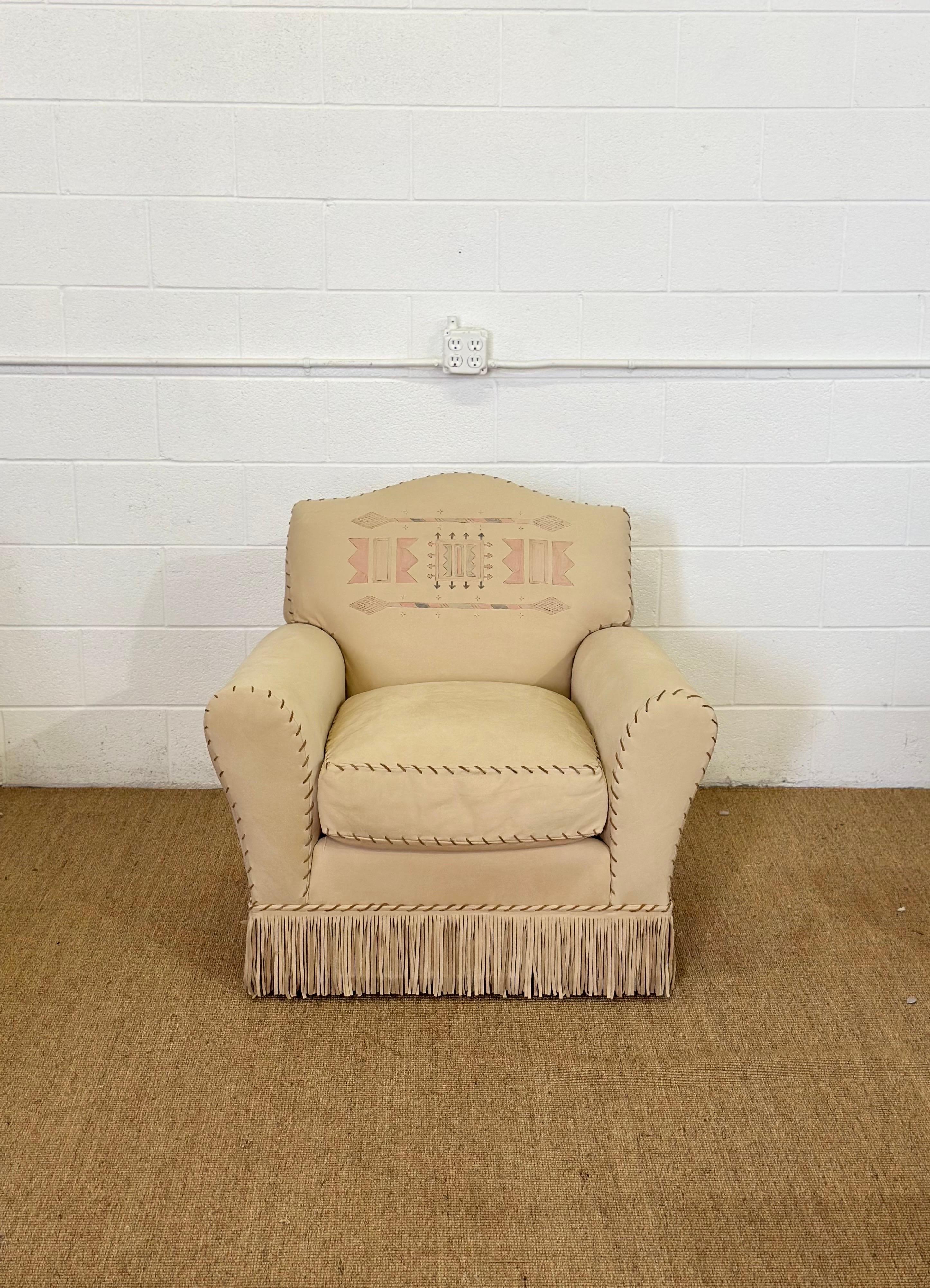 Silla club de cuero con flecos pintada a mano Ralph Lauren, de los años 80, poco común clásico estadounidense en venta