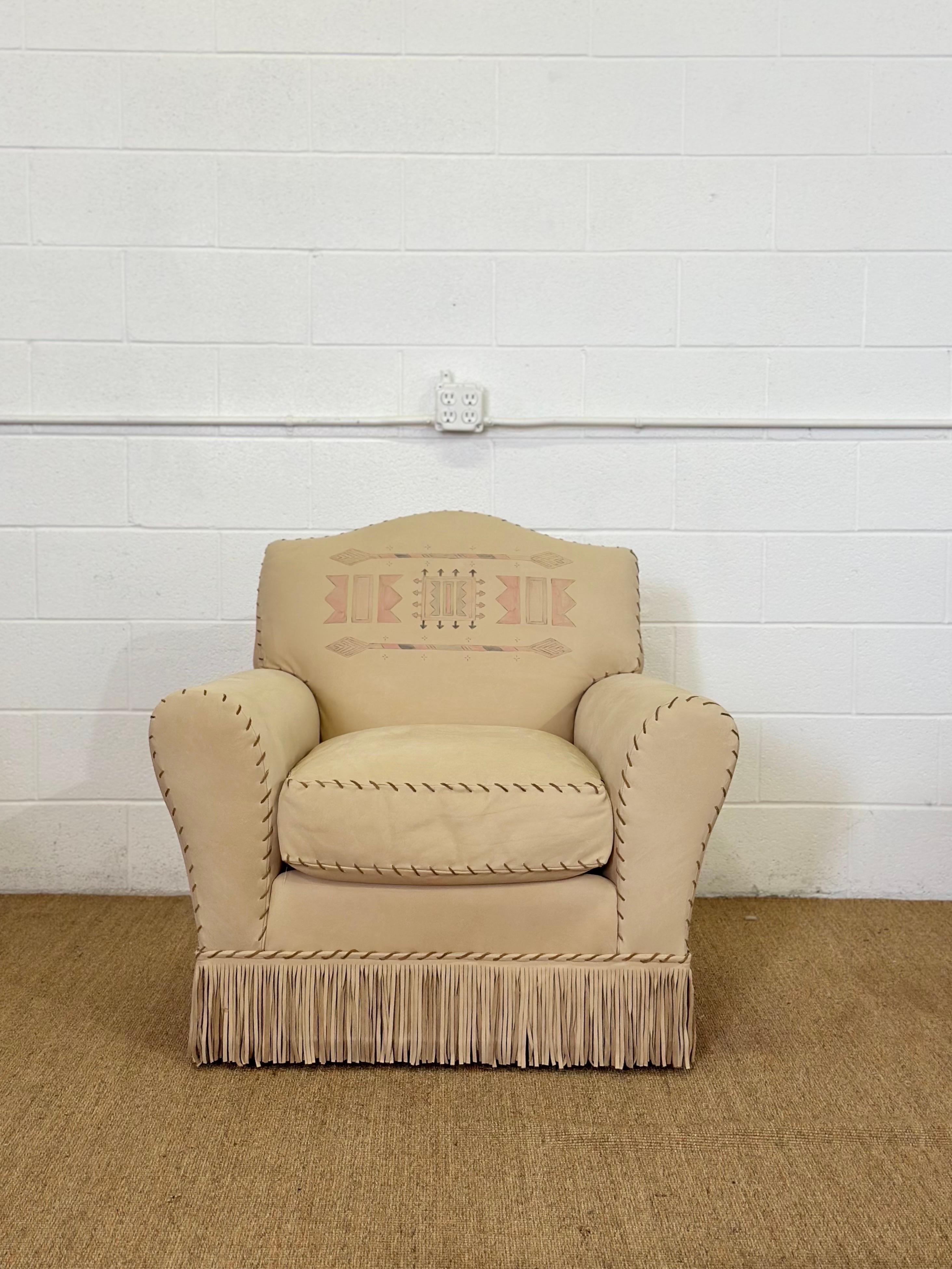 Silla club de cuero con flecos pintada a mano Ralph Lauren, de los años 80, poco común Estadounidense en venta