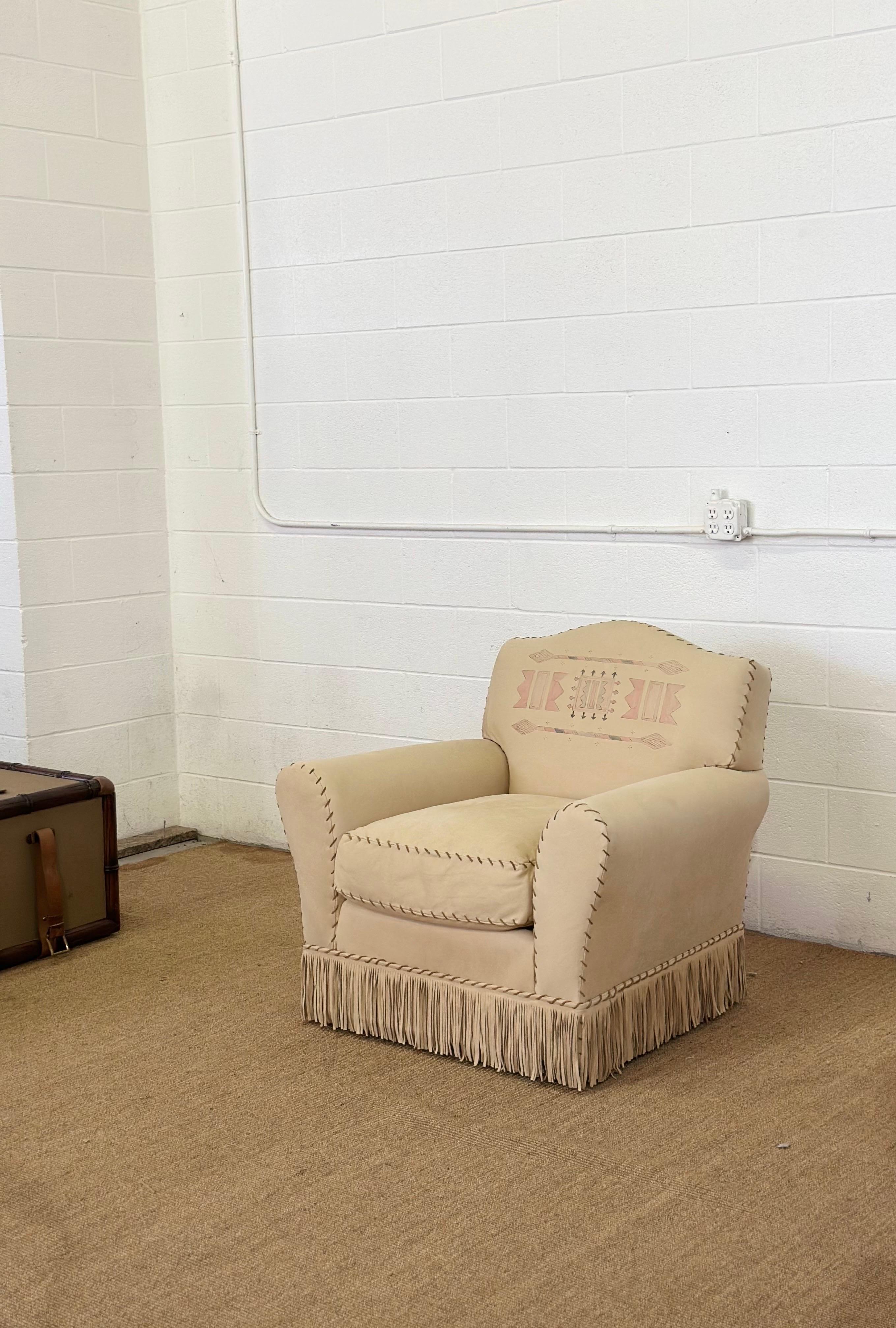Silla club de cuero con flecos pintada a mano Ralph Lauren, de los años 80, poco común finales del siglo XX en venta