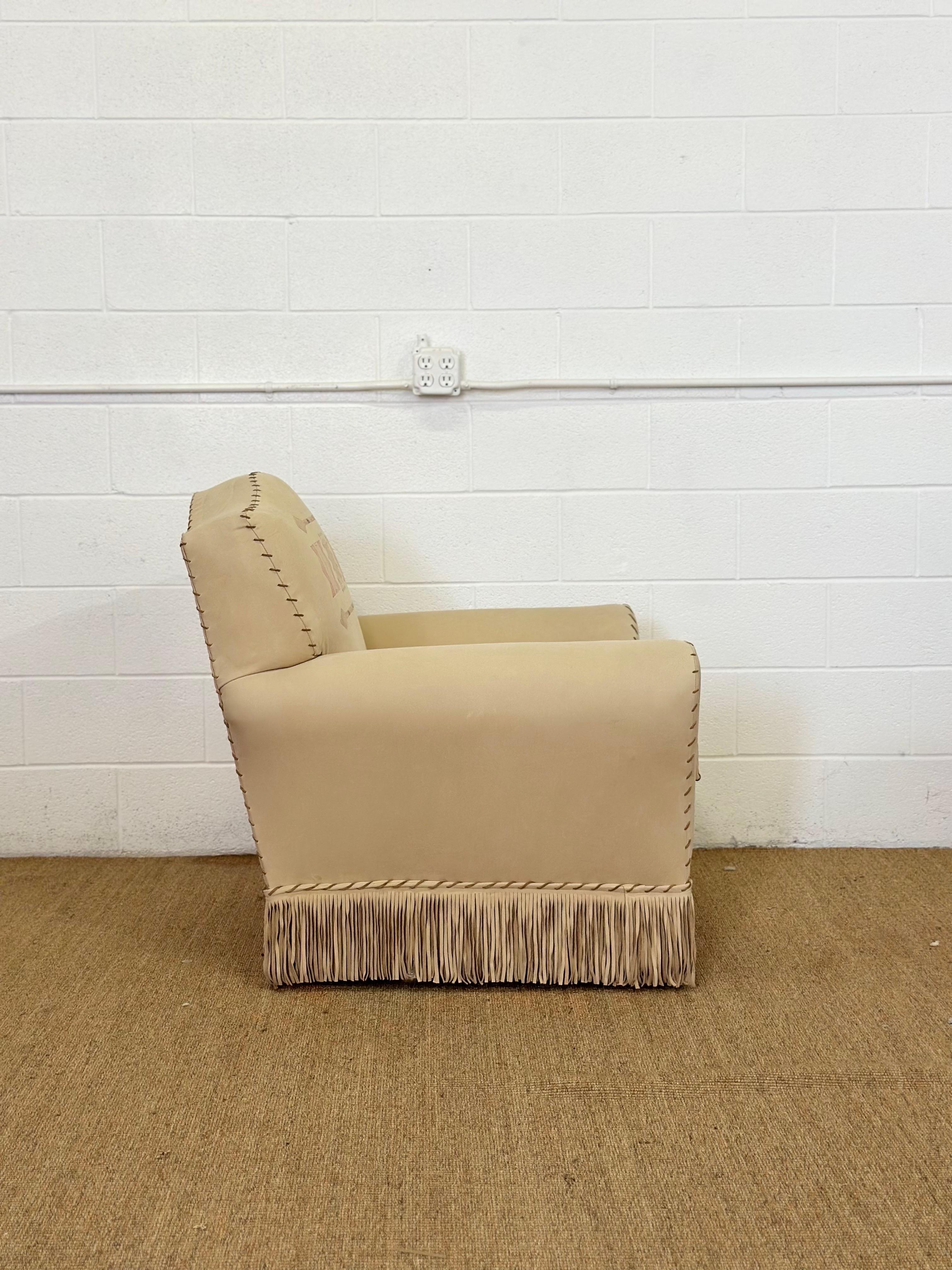 Silla club de cuero con flecos pintada a mano Ralph Lauren, de los años 80, poco común Cuero en venta