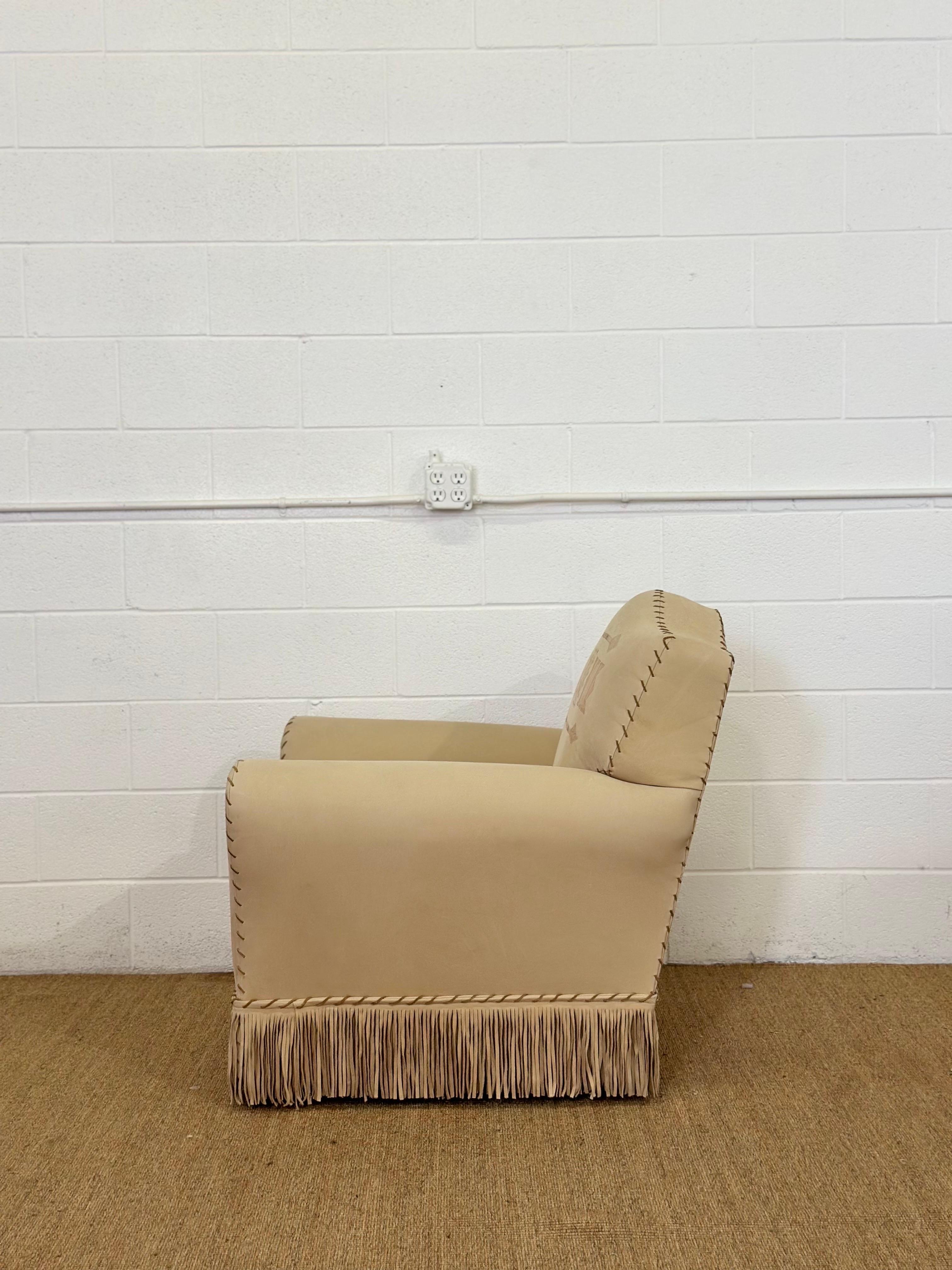 Silla club de cuero con flecos pintada a mano Ralph Lauren, de los años 80, poco común en venta 1