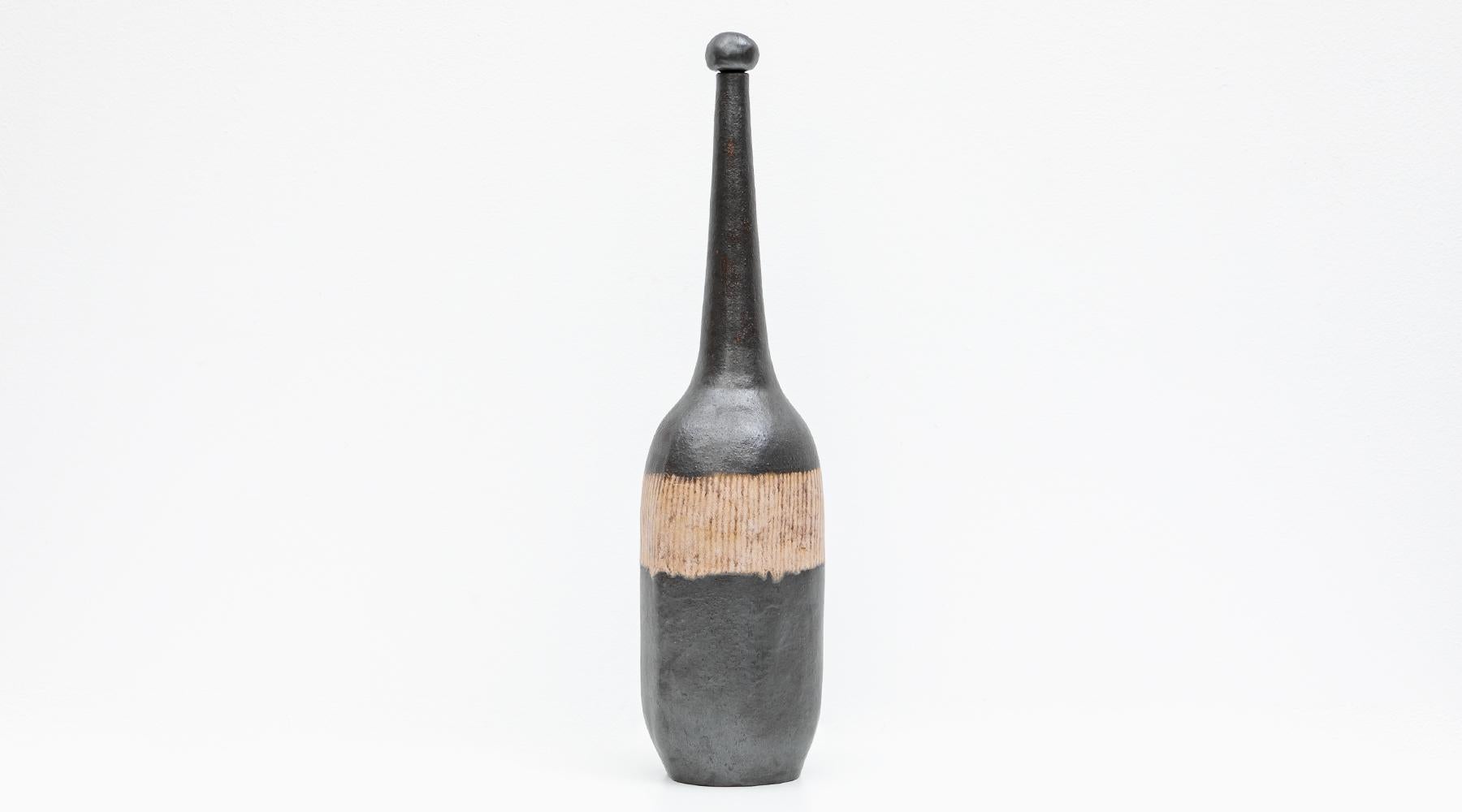 Italian 1980s Earth Colored Bottle by Bruno Gambone 'b' For Sale
