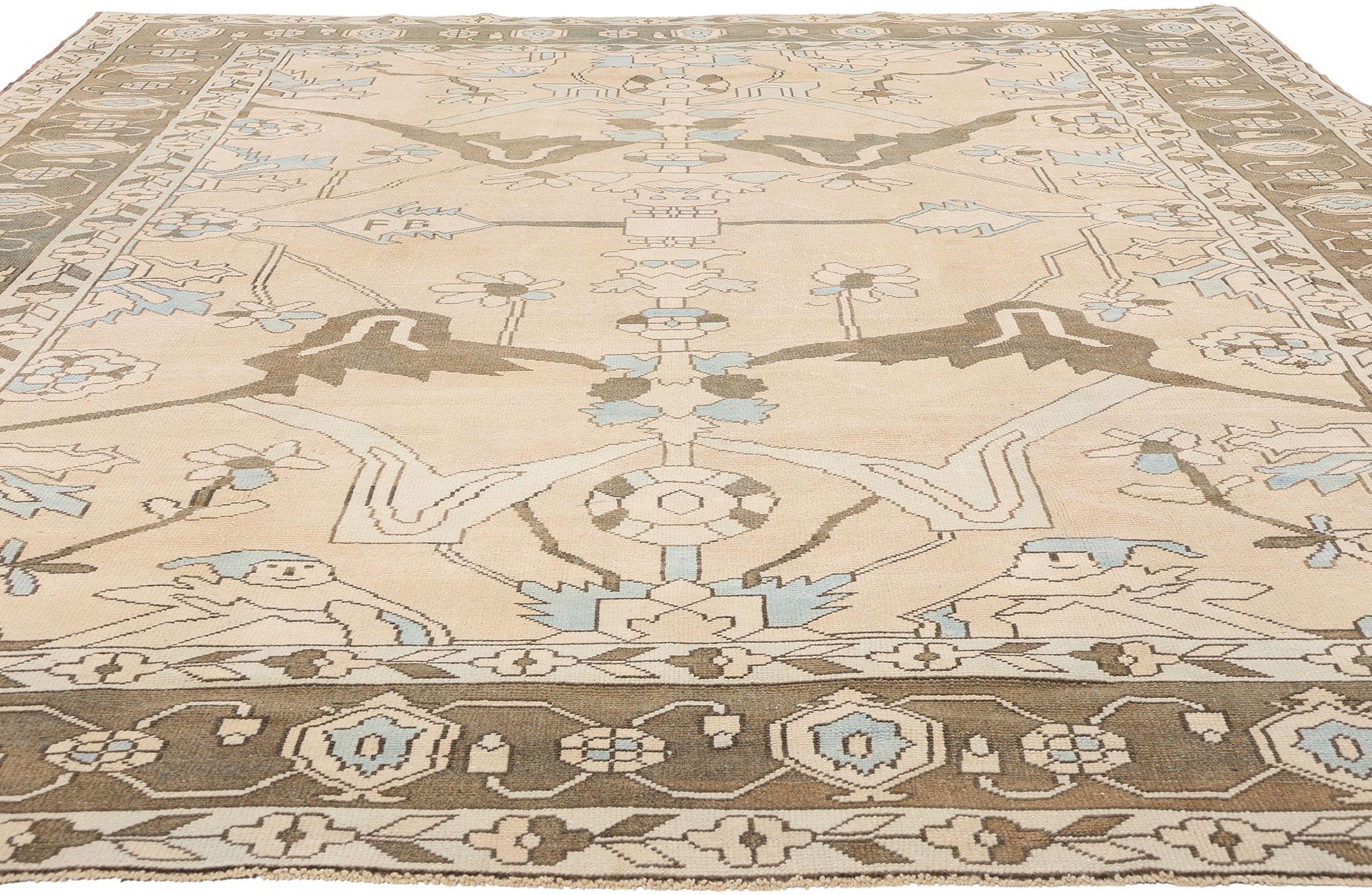 Colonial Revival 1980's Earth-Tone Turkish Oushak Carpet with Modern Style For Sale