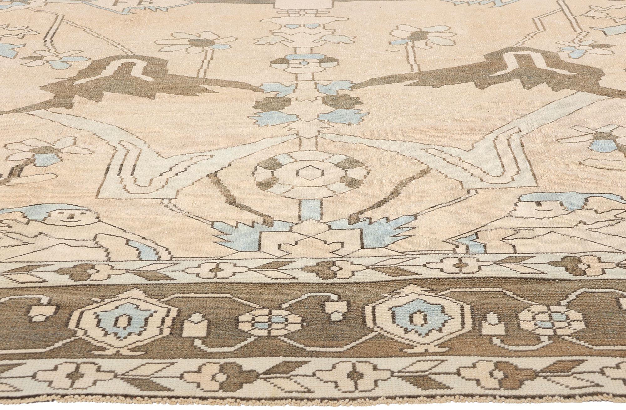 Hand-Knotted 1980's Earth-Tone Turkish Oushak Carpet with Modern Style For Sale