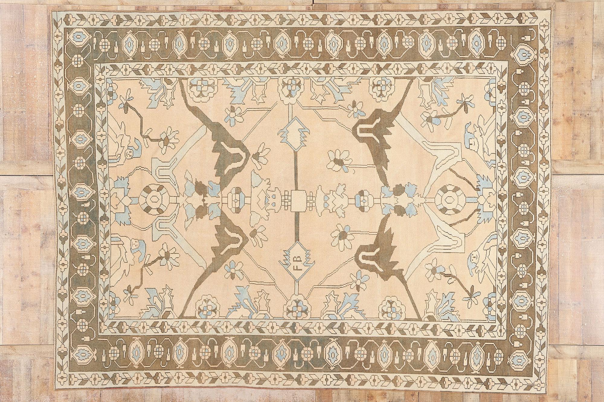 1980's Earth-Tone Turkish Oushak Carpet with Modern Style For Sale 2
