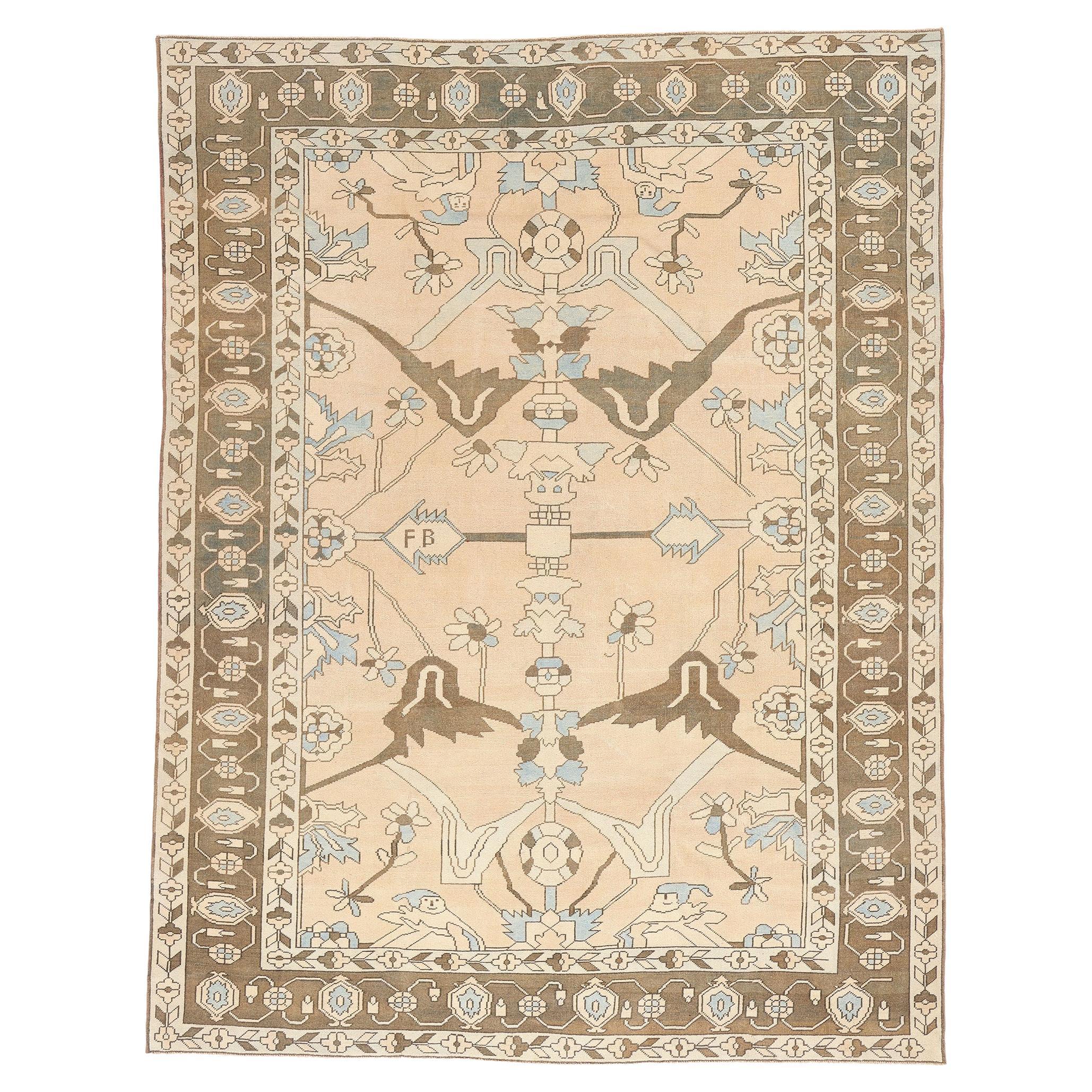 1980's Earth-Tone Turkish Oushak Carpet with Modern Style For Sale