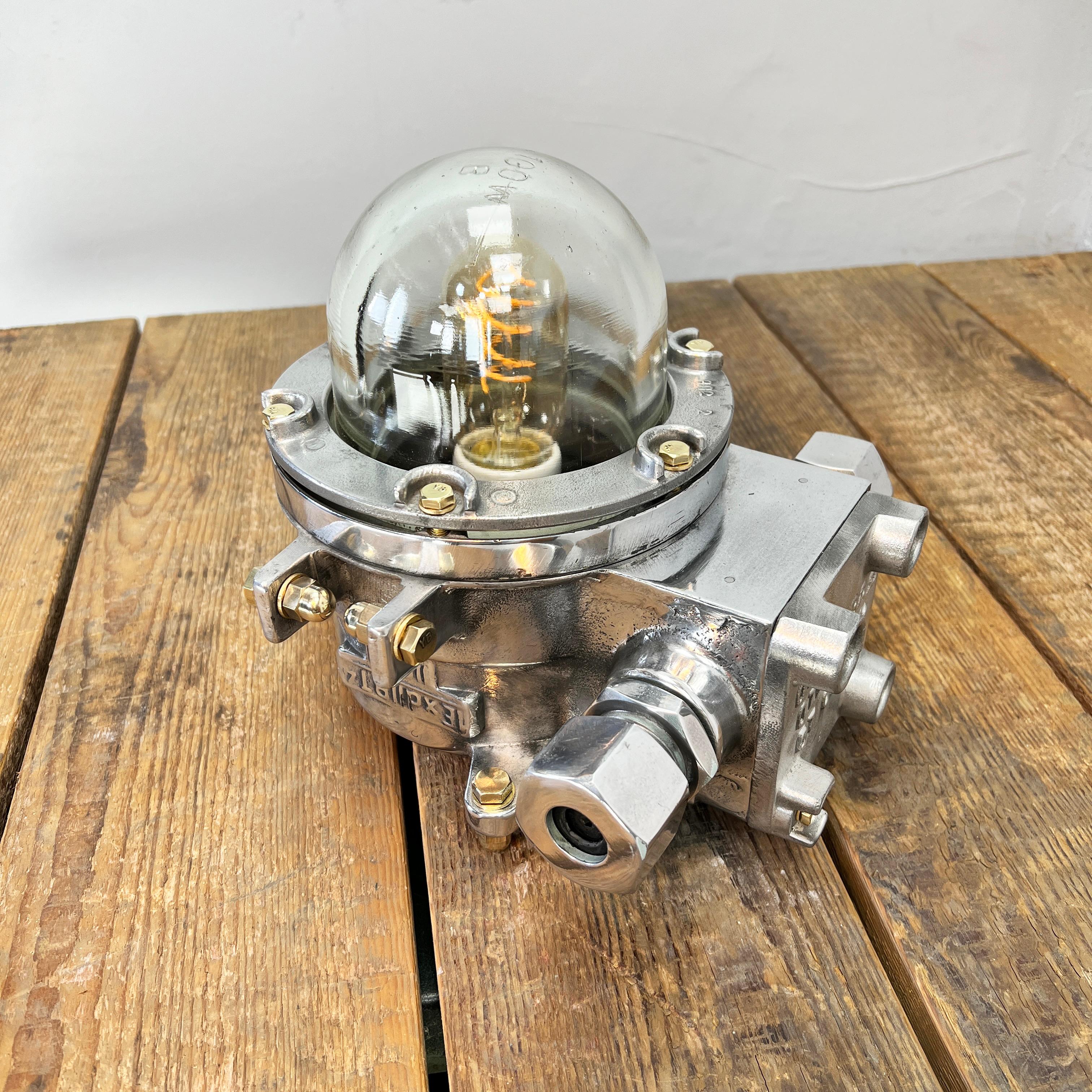 Baltic 1980's Eastern Bloc Cast Aluminium & Glass Industrial Explosion Proof Table Lamp For Sale