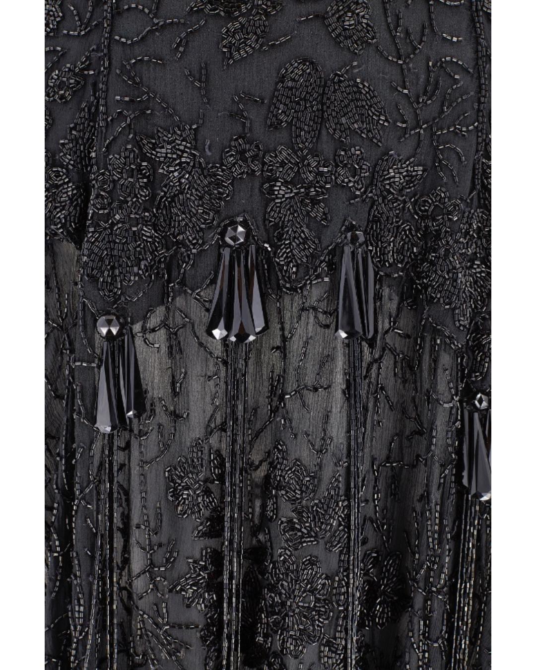 1980er Jahre Eavis & Brown Couture Schwarzes Perlenkleid im Flapper Style Damen im Angebot