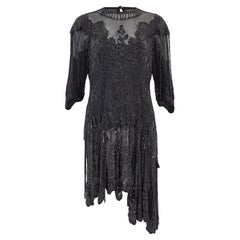 1980s Eavis and Brown Couture Black Beaded Flapper Style Dress