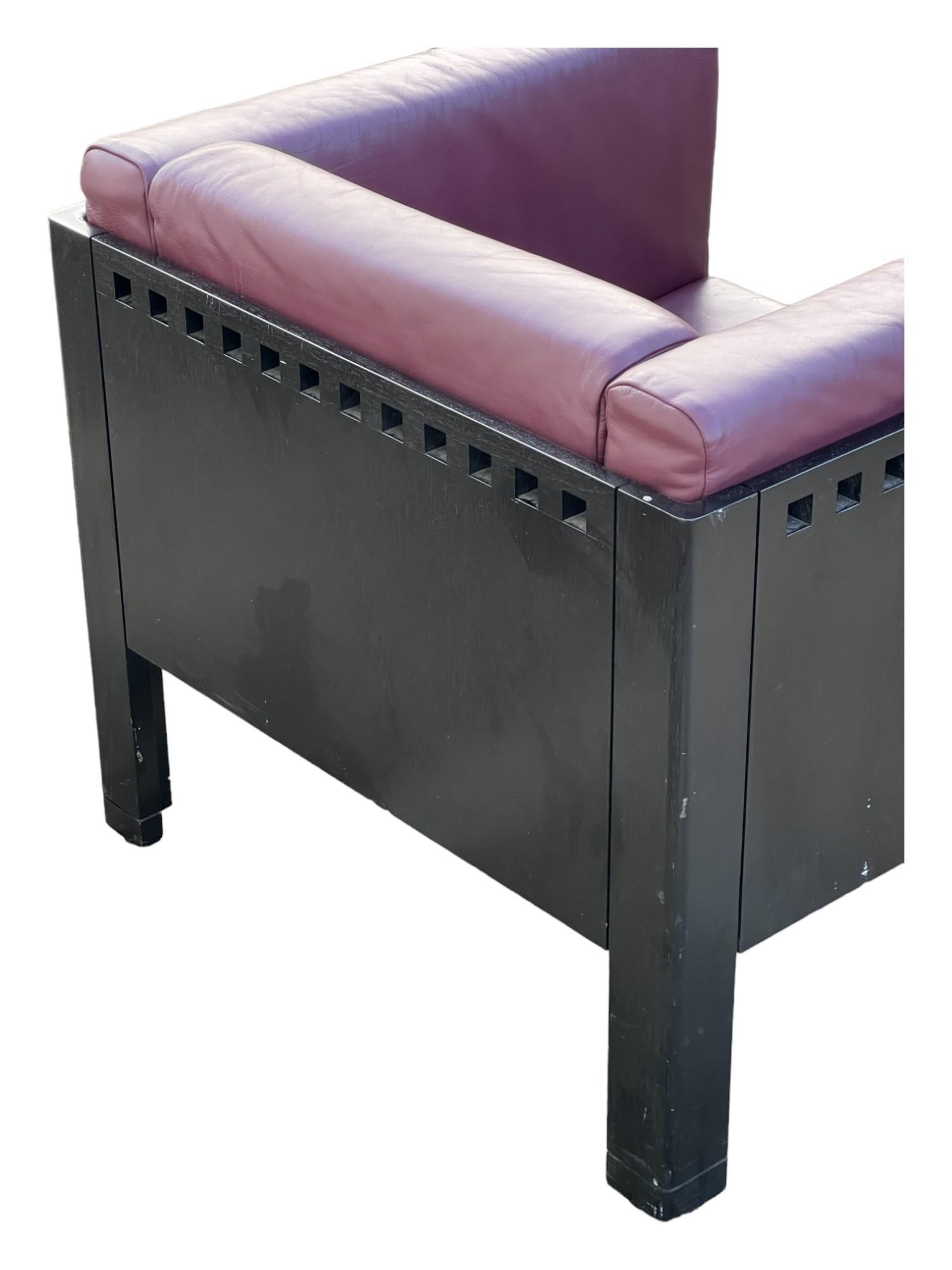 1980s Ebonized-Walnut Postmodern Purple Leather Club Chairs by Brian Kane 1