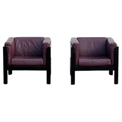 1980s Ebonized-Walnut Postmodern Purple Leather Club Chairs by Brian Kane