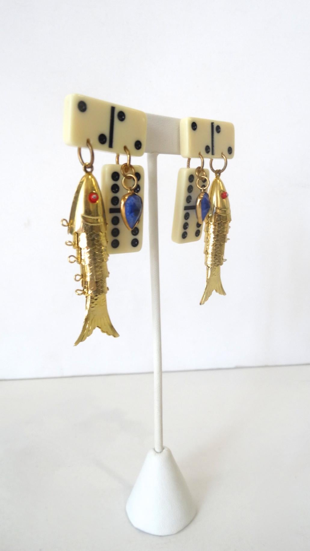 1980s Eclectic Domino Charm Statement Earrings  In Good Condition In Scottsdale, AZ