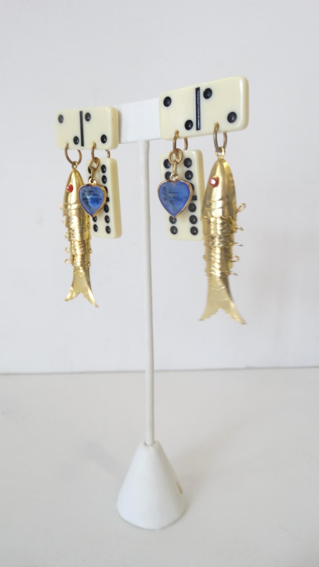 1980s Eclectic Domino Charm Statement Earrings  1
