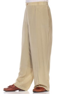 1980S Ecru Silk Crepe De Chine Pleated & Elastic Mens Lightweight Pants