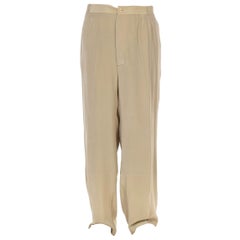 1980S Ecru Silk Crepe De Chine Pleated & Elastic Mens Lightweight Pants