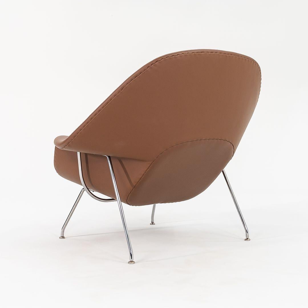 1980s Eero Saarinen for Knoll Womb Lounge Chair w/ Ottoman in Brown Leather For Sale 3