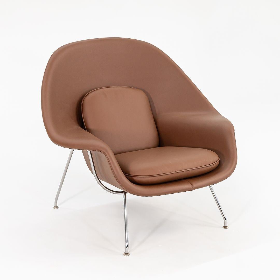 Modern 1980s Eero Saarinen for Knoll Womb Lounge Chair w/ Ottoman in Brown Leather For Sale