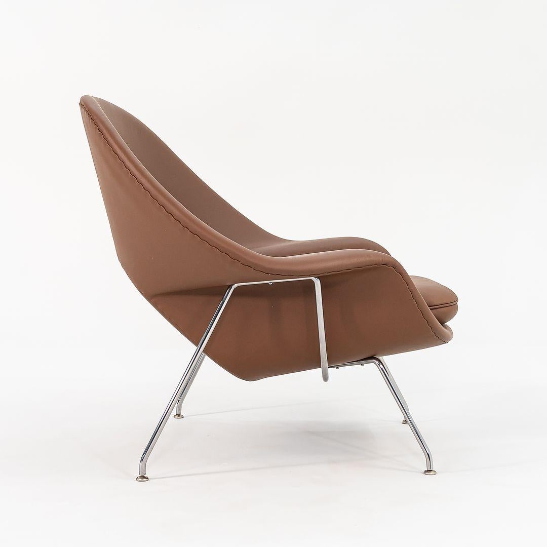 American 1980s Eero Saarinen for Knoll Womb Lounge Chair w/ Ottoman in Brown Leather For Sale