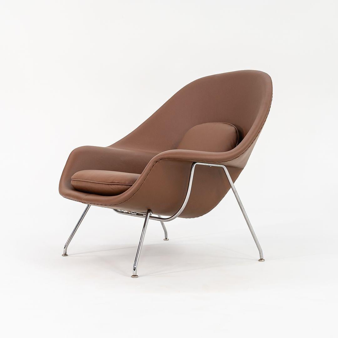 Steel 1980s Eero Saarinen for Knoll Womb Lounge Chair w/ Ottoman in Brown Leather For Sale