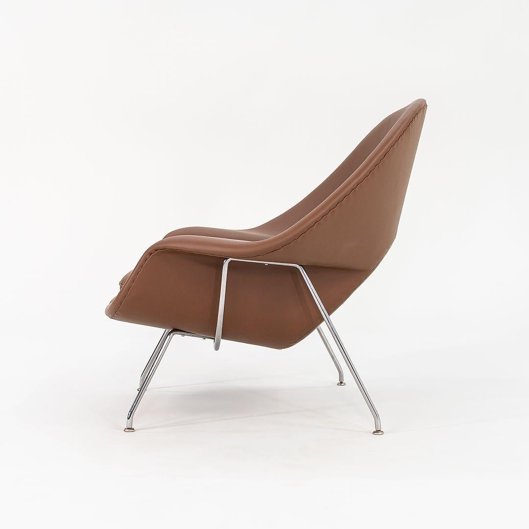 1980s Eero Saarinen for Knoll Womb Lounge Chair w/ Ottoman in Brown Leather For Sale 1