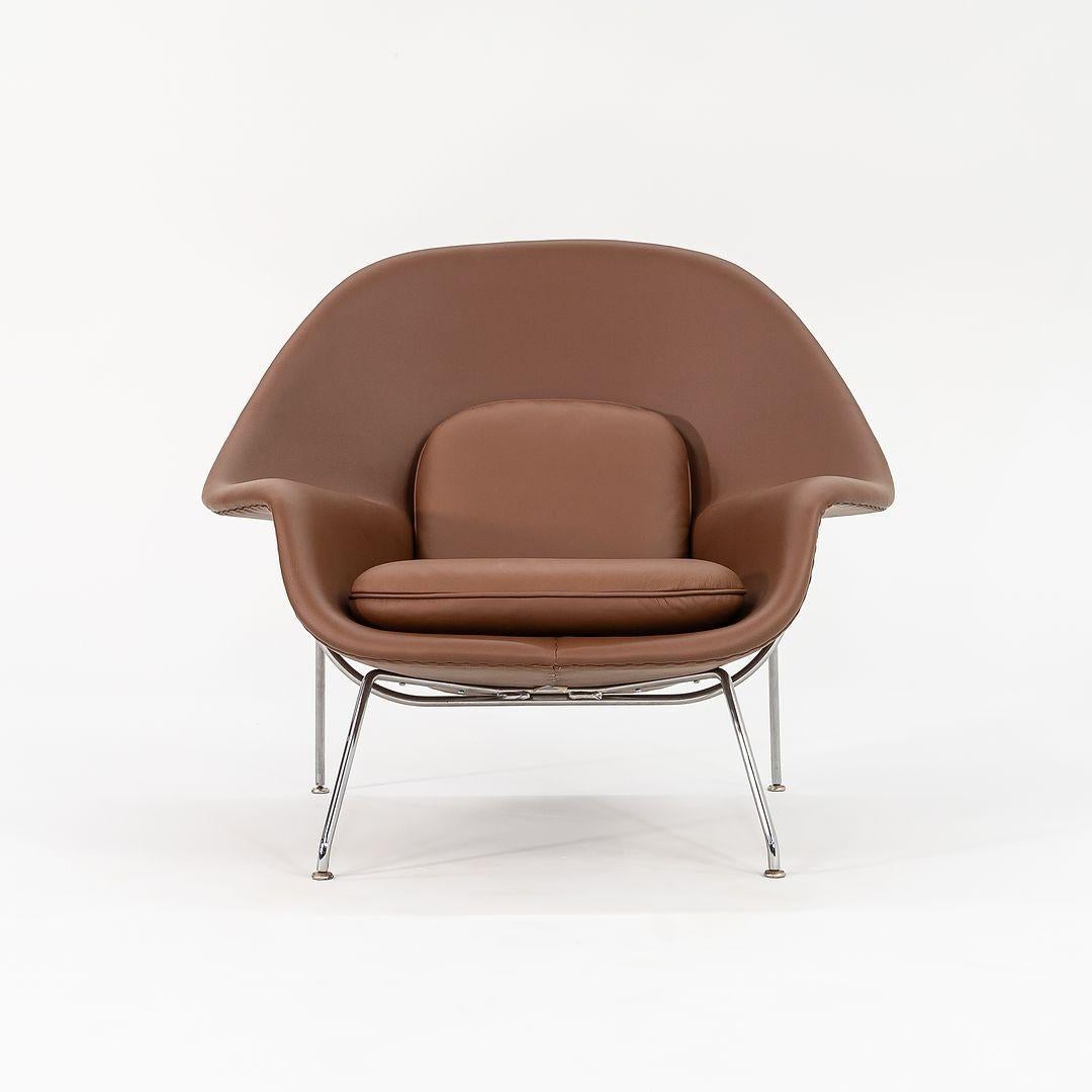 1980s Eero Saarinen for Knoll Womb Lounge Chair w/ Ottoman in Brown Leather For Sale 2
