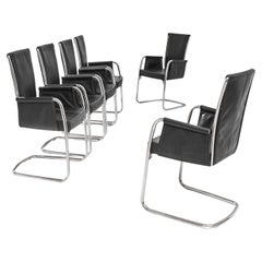 1980s Effezeta Metal and Leather Dining Chairs, Set of Six
