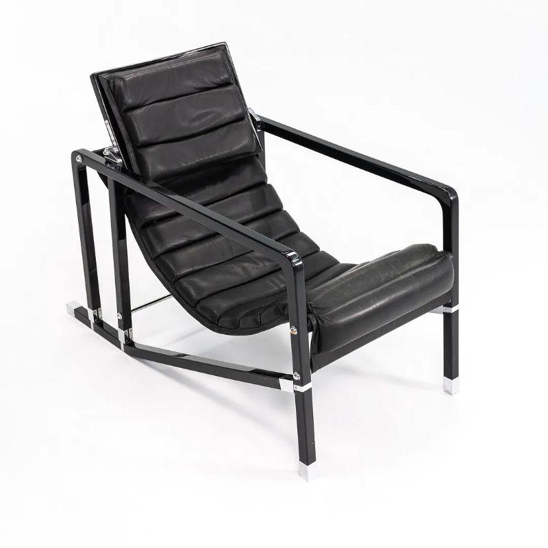 Wood 1980s Eileen Gray for Ecart Transat Lounge Chair with Black Leather and Lacquer For Sale
