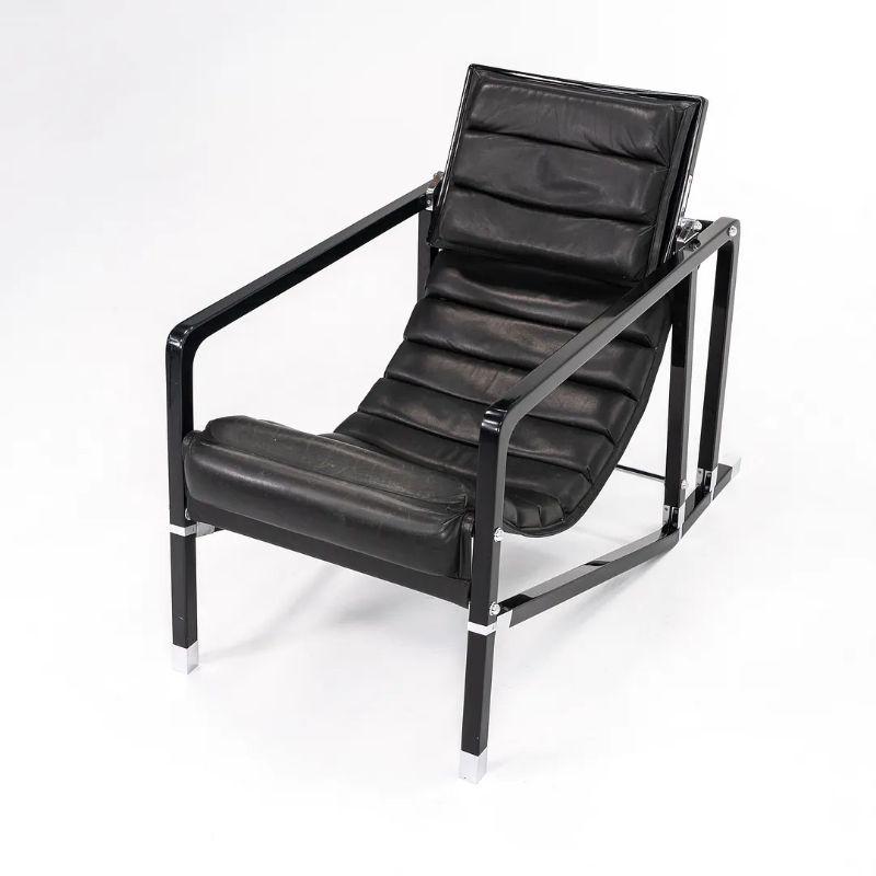 1980s Eileen Gray for Ecart Transat Lounge Chair with Black Leather and Lacquer For Sale 1