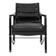 Sedia lounge Eileen Gray per Ecart Transat degli anni '80 con pelle nera e lacca