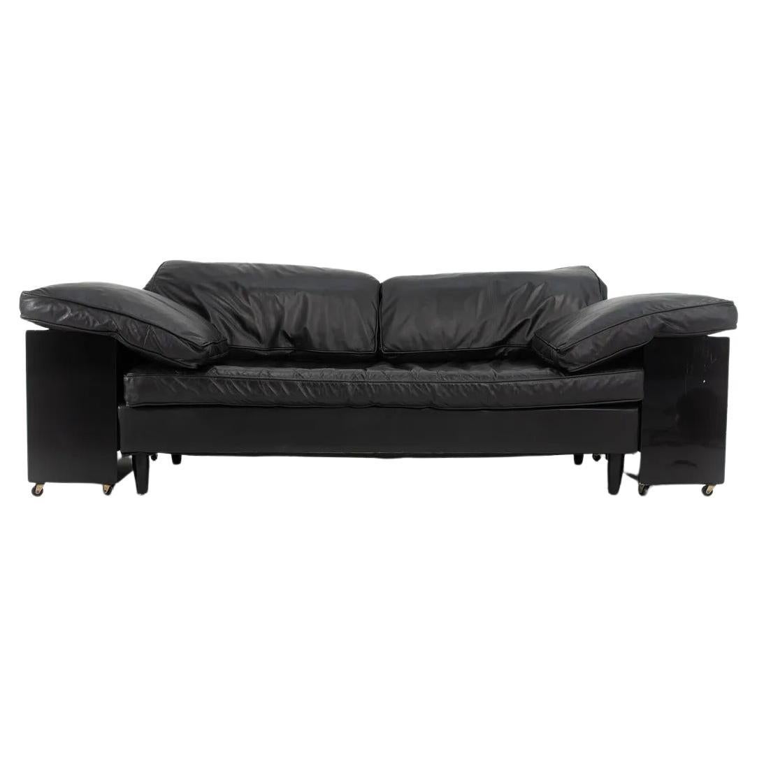 1980er Eileen Gray „Lota“ Sofa für ClassiCon aus schwarzem Leder und lackiertem Holz