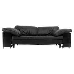 1980s Eileen Gray "Lota" Sofa for ClassiCon in Black Leather and Lacquered Wood