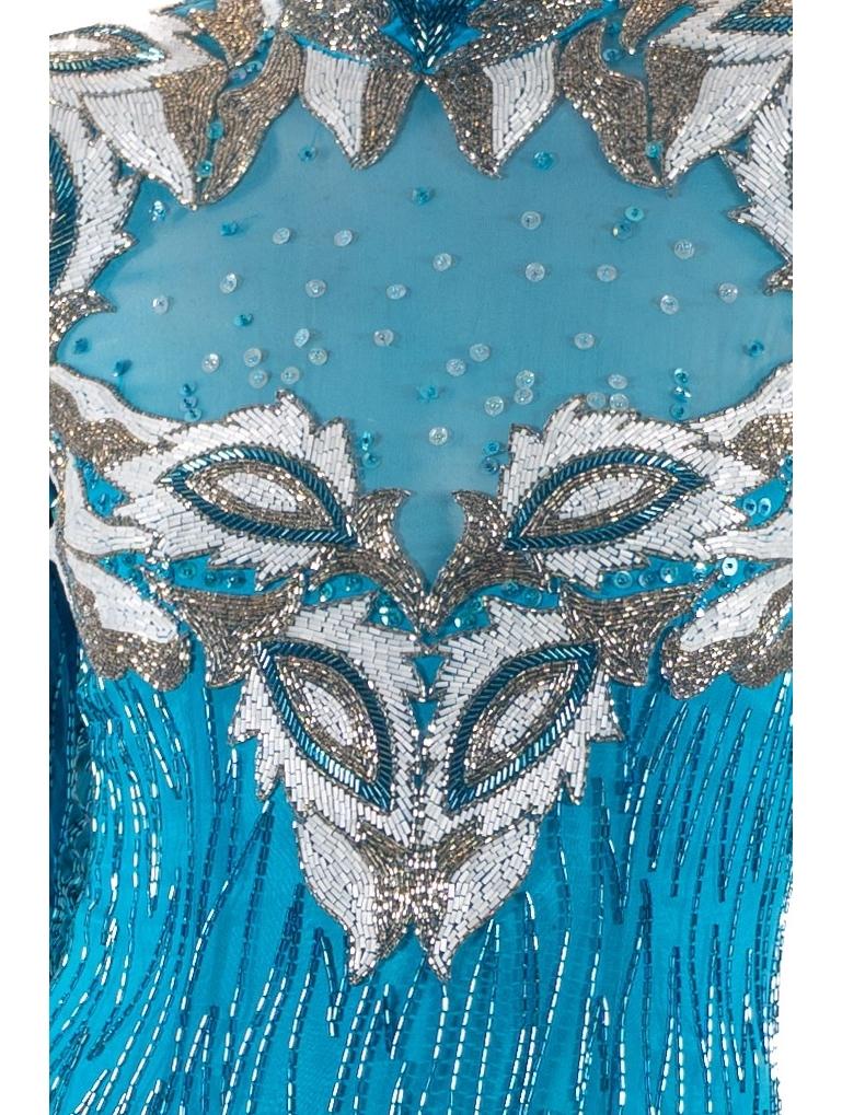 1980S Electric Blue Beaded Silk Chiffon Dynasty Gown With Sleeves For Sale 6