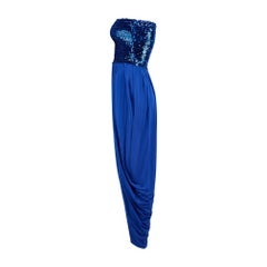 1980s Electric Blue Strapless Sequin Jumpsuit with Harem Trousers