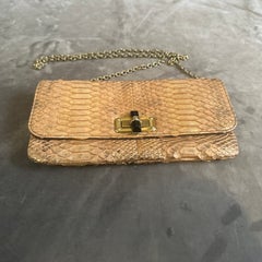 1980s Elegant Embossed and Gilded Leather Baguette Bag by Lanvin Paris