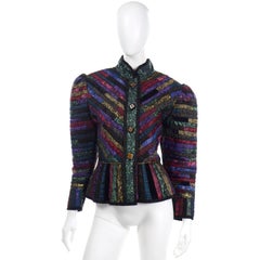1980s Elena Pelevina Colorful Handcrafted Russian Folk Art Quilted Jacket