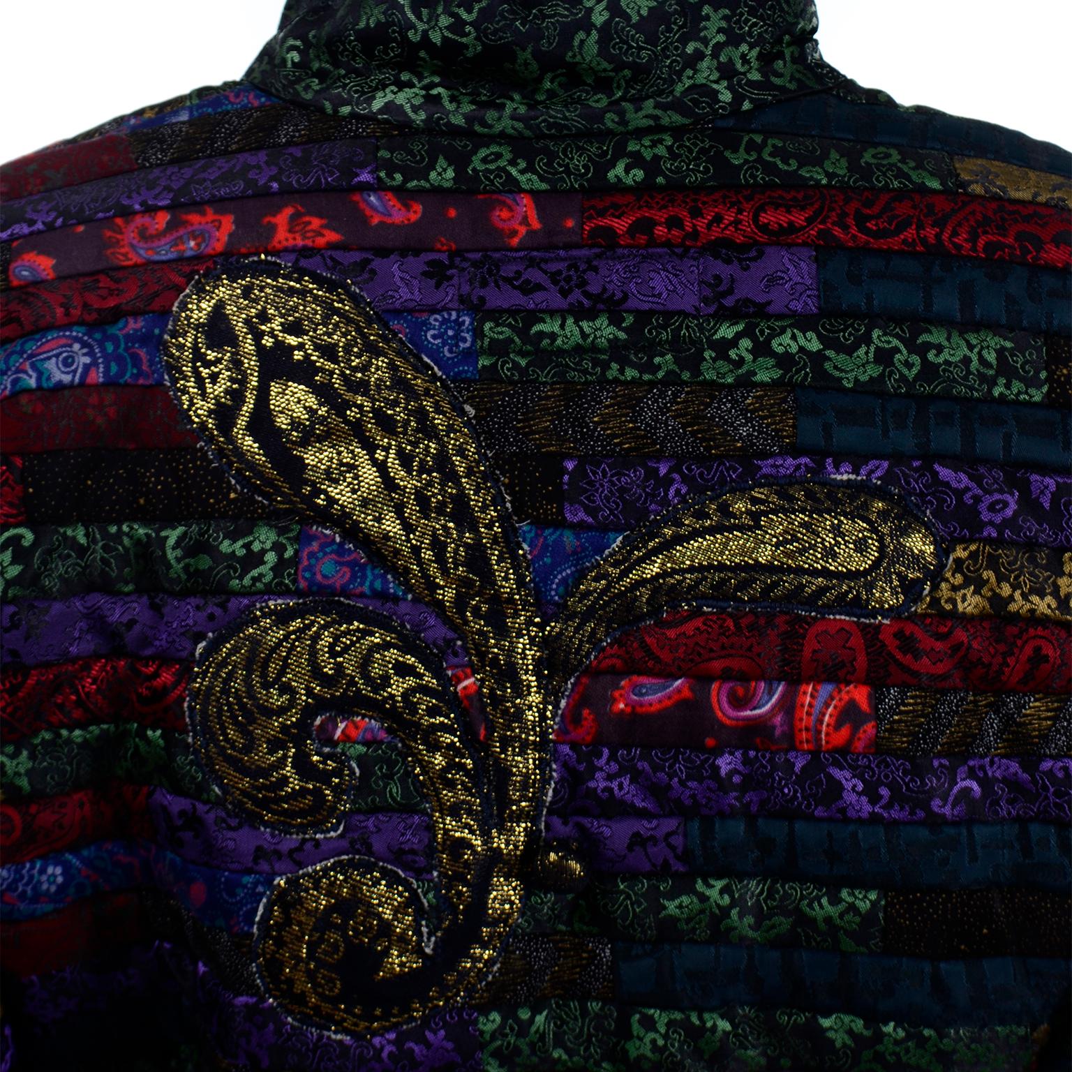 Black 1980s Elena Pelevina Colorful Handcrafted Russian Folk Art Quilted Jacket For Sale