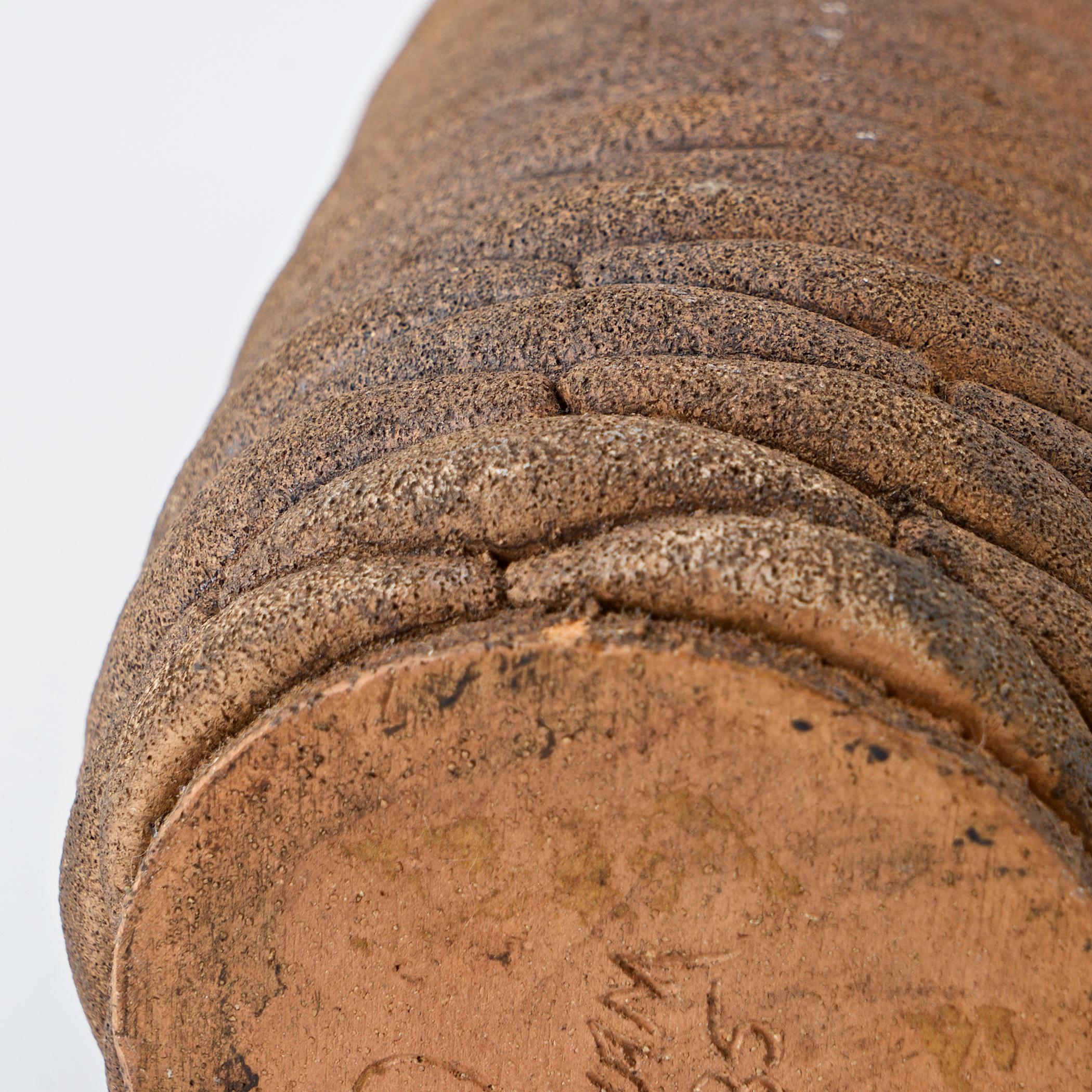 1980s Elephant Hide Textural Folds Stoneware Cylindrical Vase For Sale 3